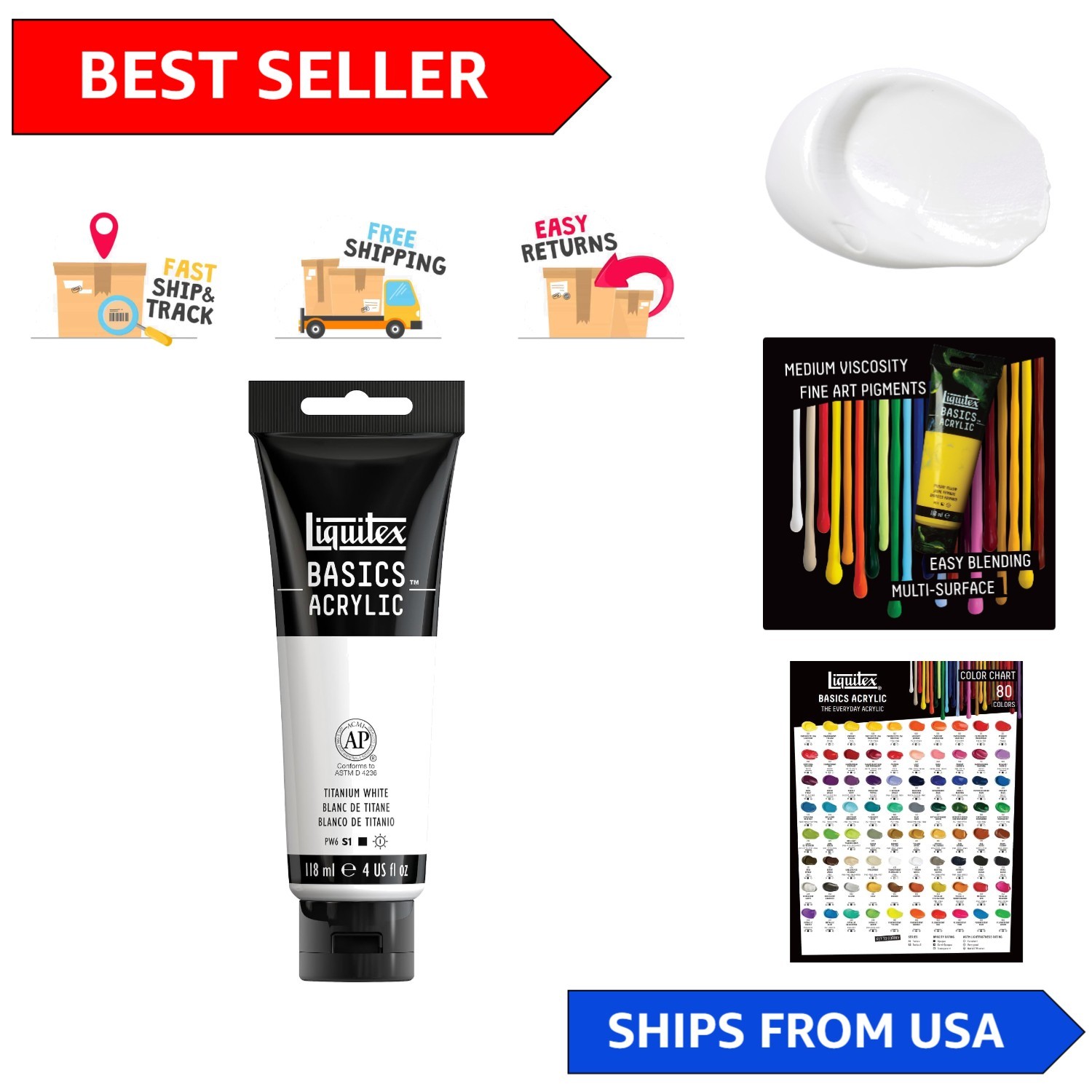 Thick & Creamy BASICS Acrylic Paint 118ml Tube – Satin Finish in Titanium White