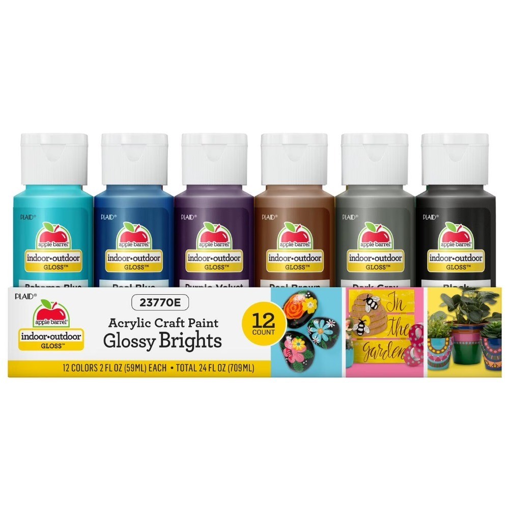 Gloss Acrylic Craft Paint Set 12 Piece Glossy Bright Colors Non Quick Dry