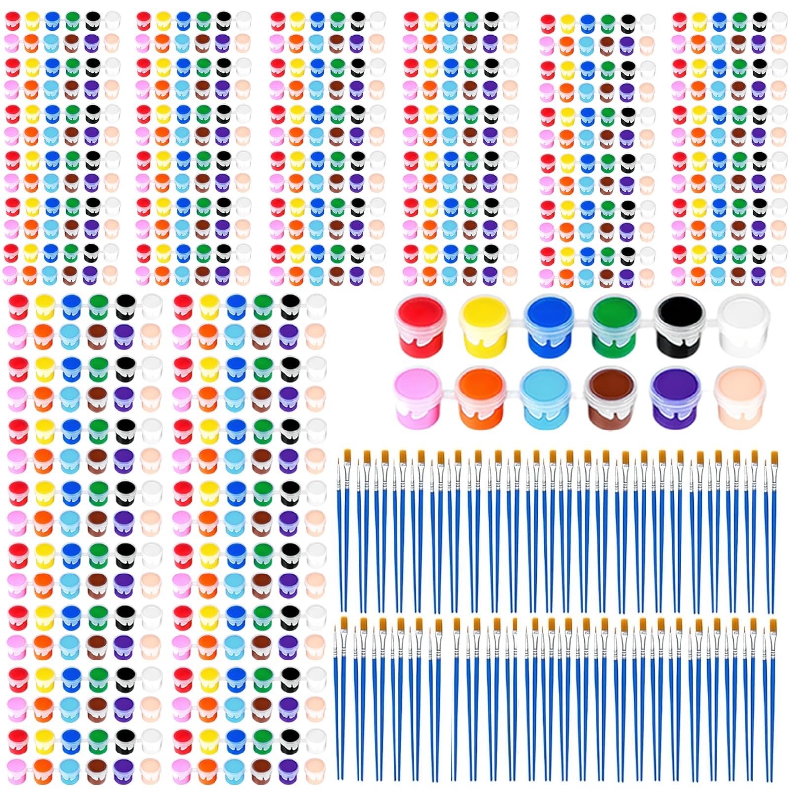 60 Pack Mini Acrylic Paint Set with 12 Washable Colors and 120 Brushes for Art