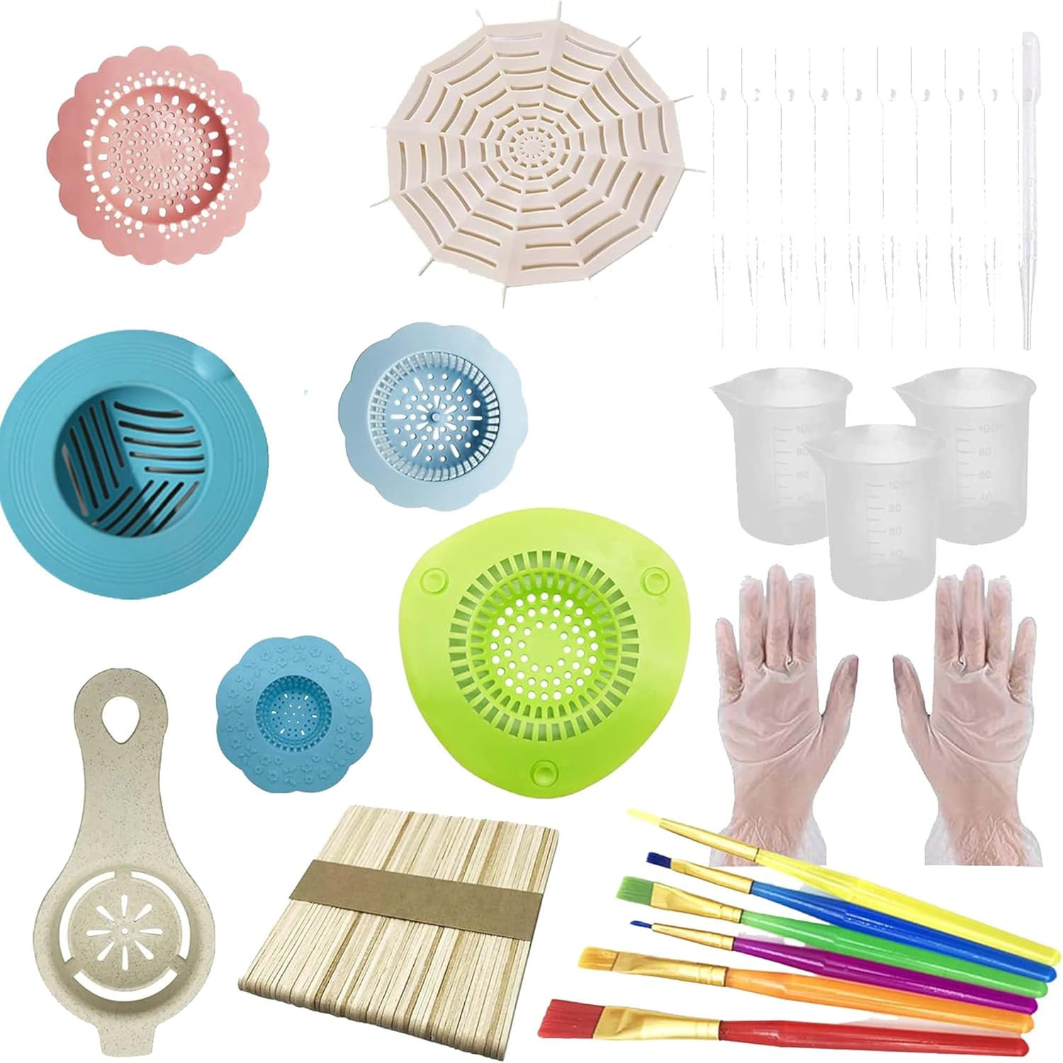 37 PCS Acrylic Pouring Art Supplies Kit Acrylic Pouring Strainers Set, 7 PCS Pla