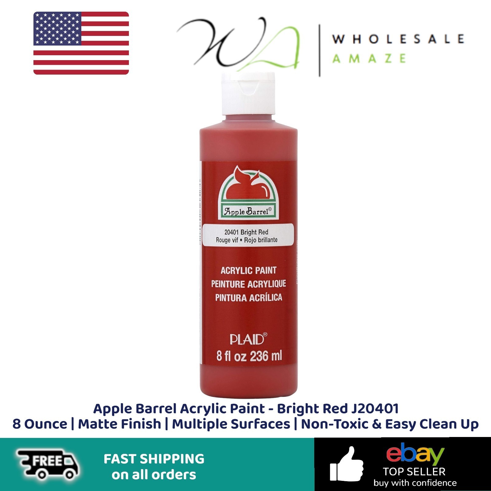 Apple Barrel Acrylic Paint – Bright Red J20401 8 Ounce | Matte Finish | Multiple
