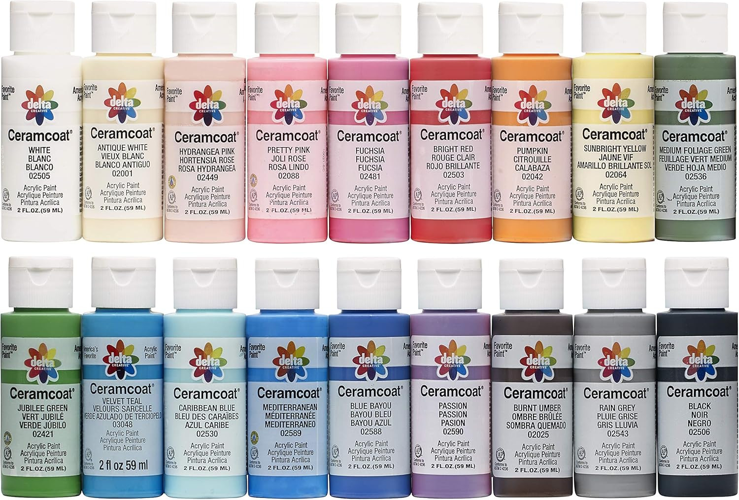 18 Ceramcoat Acrylic Paint Set, 2 Oz, Top Colors