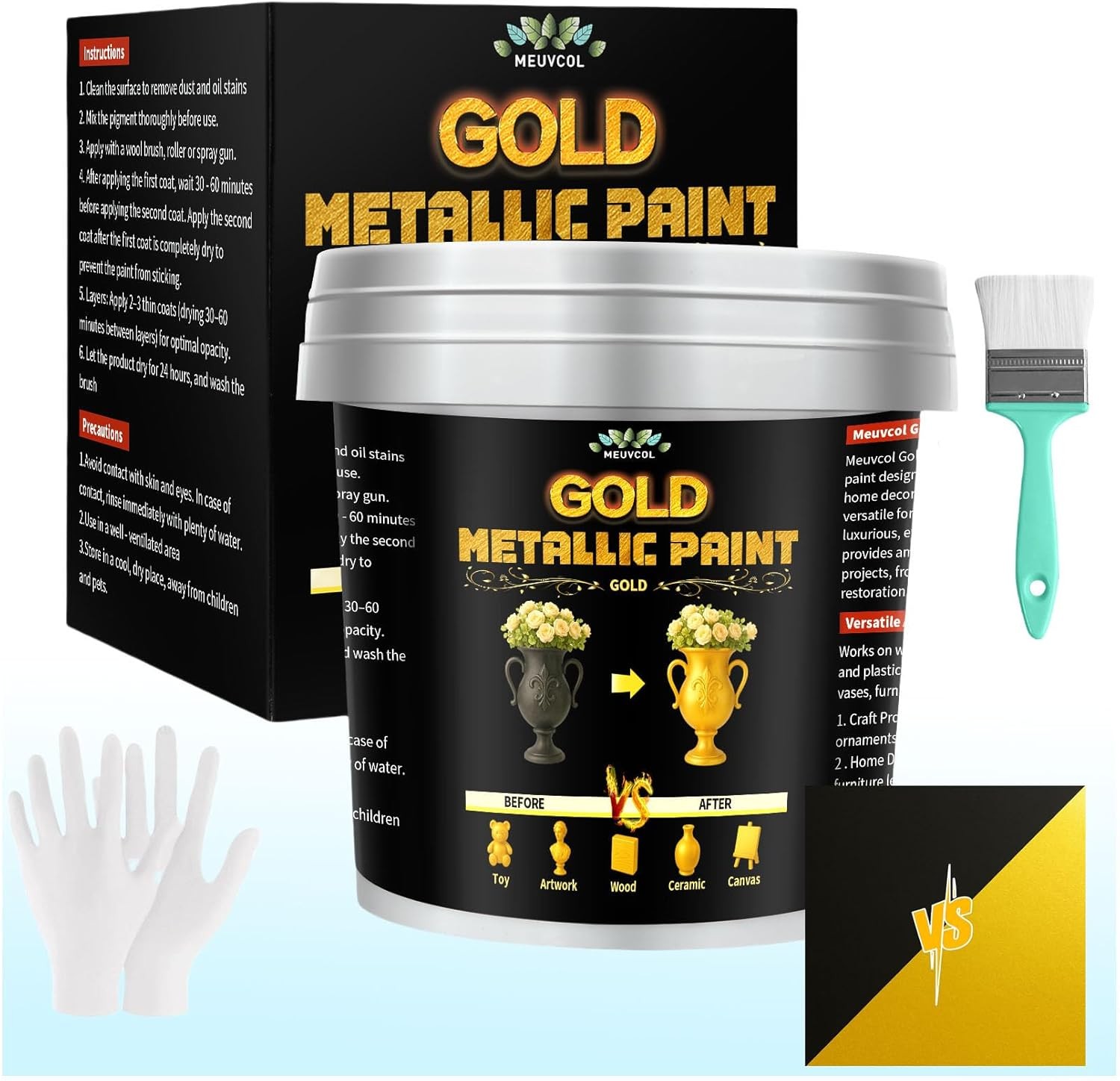 Gold Paint, 35 Floz Metallic Liquid Gold Leaf Paint – Non Toxic Shiny Acrylic Co